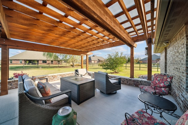 view of patio / terrace with outdoor lounge area and a pergola