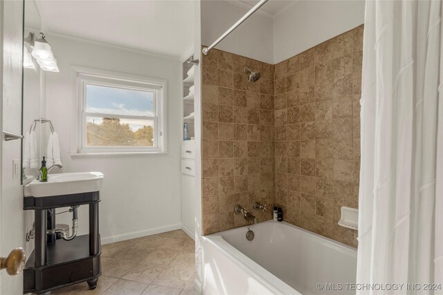 3920 S Utica Ave, Tulsa, OK 74105 - full bathroom featuring crown molding, shower / bath combo, tile patterned floors, and baseboards
