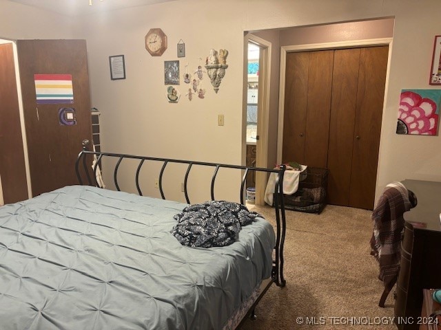 bedroom with carpet and a closet