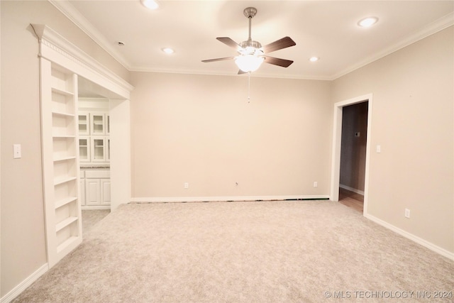 3998 E 173rd St S, Warner, OK 74469 - spare room with ornamental molding, light carpet, a ceiling fan, and recessed lighting