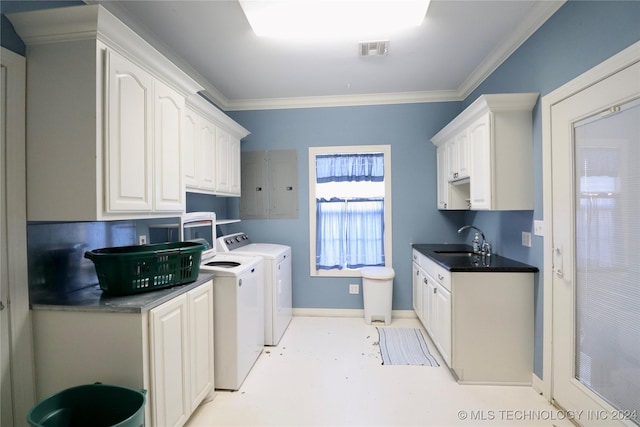 3998 E 173rd St S, Warner, OK 74469 - laundry room featuring visible vents, a sink, washer and clothes dryer, and ornamental molding