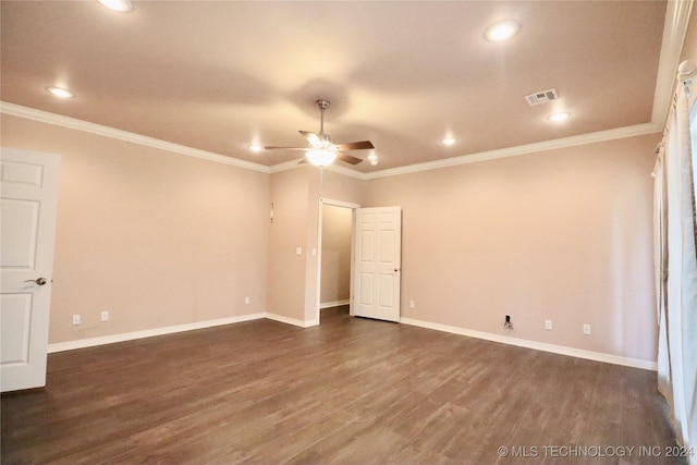 3998 E 173rd St S, Warner, OK 74469 - spare room featuring visible vents, a ceiling fan, dark wood-style flooring, and recessed lighting