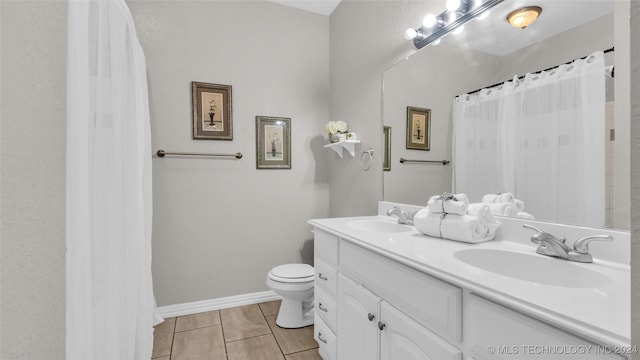 bathroom with tile patterned flooring, vanity, and toilet