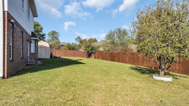 view of yard with a storage shed