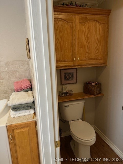 bathroom with hardwood / wood-style floors and toilet