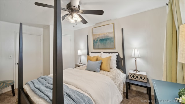 bedroom with carpet and ceiling fan