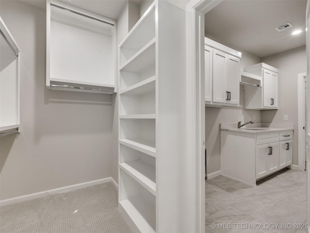 spacious closet featuring visible vents and a sink