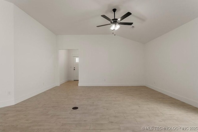 unfurnished room with light wood-type flooring and ceiling fan