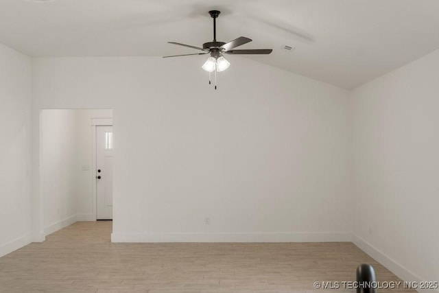 unfurnished room with ceiling fan and light hardwood / wood-style floors