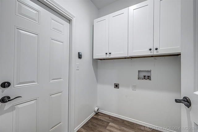 laundry area with cabinets, washer hookup, dark hardwood / wood-style flooring, and electric dryer hookup