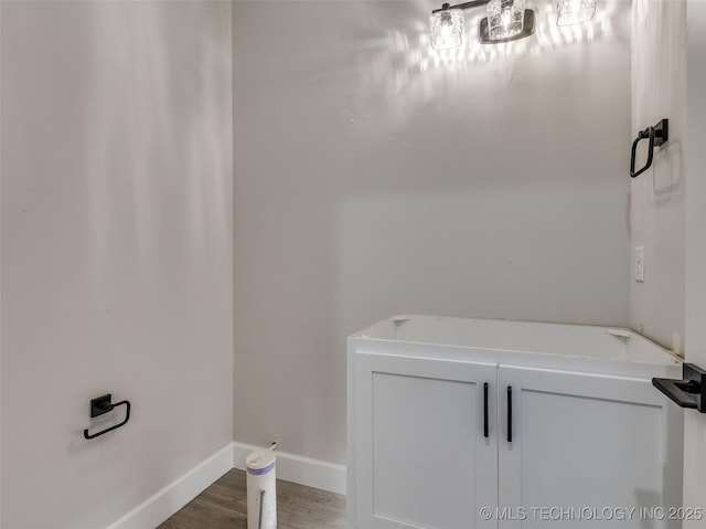 bathroom with hardwood / wood-style floors