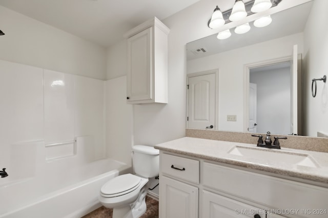 full bathroom featuring shower / tub combination, vanity, and toilet