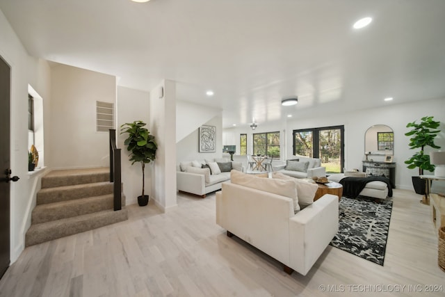 living room with light wood-type flooring