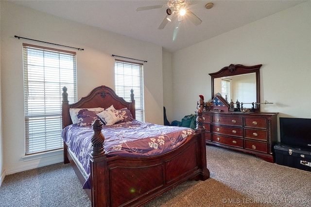 bedroom featuring carpet and ceiling fan