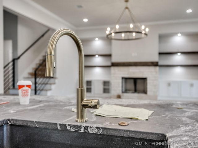 kitchen with an inviting chandelier