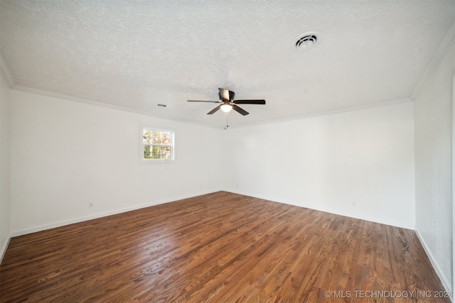 unfurnished room with wood-type flooring, ceiling fan, and crown molding