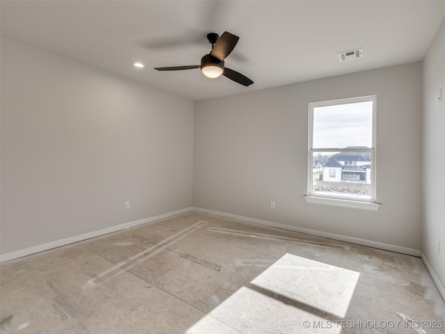 unfurnished room with ceiling fan