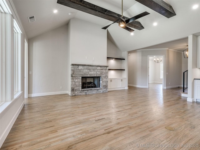 11224 S Fir Ave W, Jenks, OK 74037 - unfurnished living room featuring a chandelier, baseboards, high vaulted ceiling, and recessed lighting