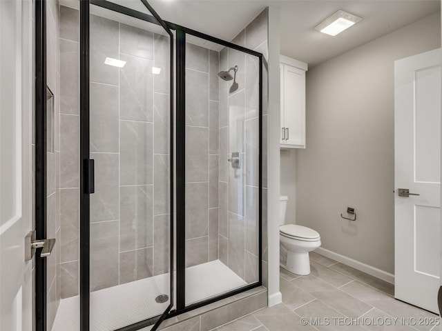 11224 S Fir Ave W, Jenks, OK 74037 - full bathroom with toilet, a stall shower, tile patterned flooring, and baseboards