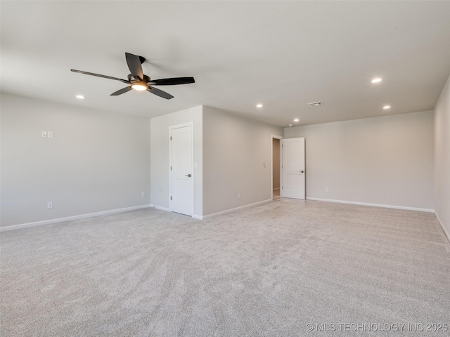 11224 S Fir Ave W, Jenks, OK 74037 - unfurnished room with recessed lighting, light carpet, ceiling fan, and baseboards