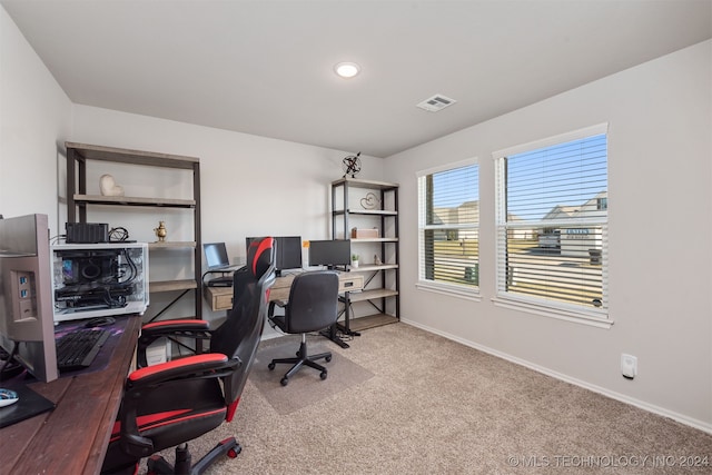 view of carpeted home office