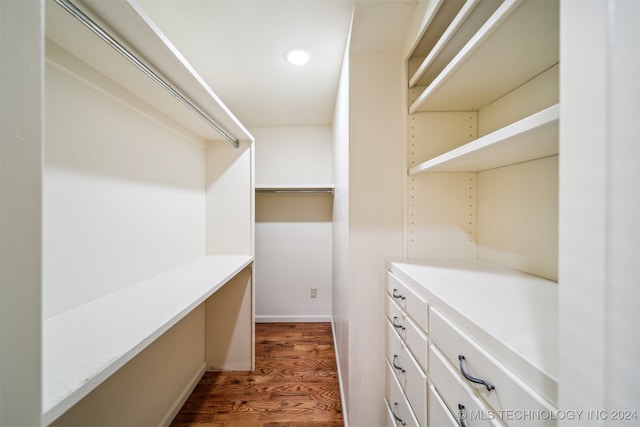 walk in closet with wood-type flooring