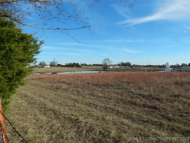 view of yard with a rural view and a water view