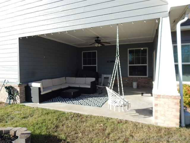 view of patio / terrace with ceiling fan and an outdoor hangout area