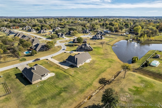 aerial view featuring a water view