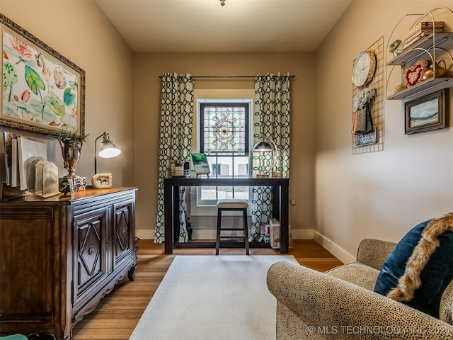 living area featuring hardwood / wood-style flooring