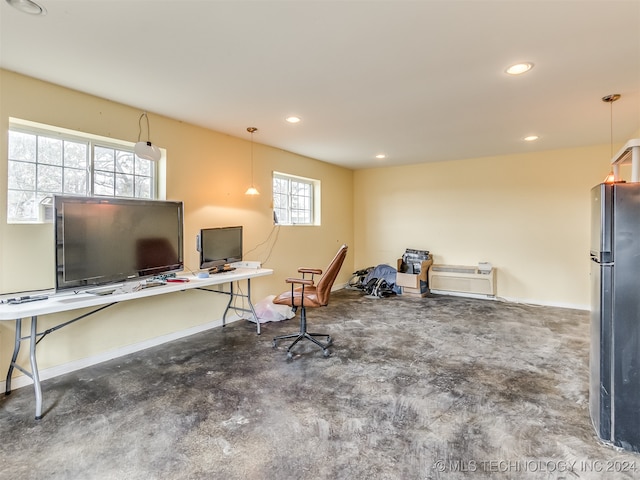 view of carpeted office space