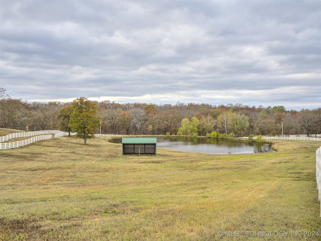 view of yard with a water view