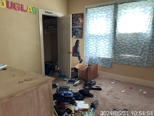 bedroom with a closet and carpet floors