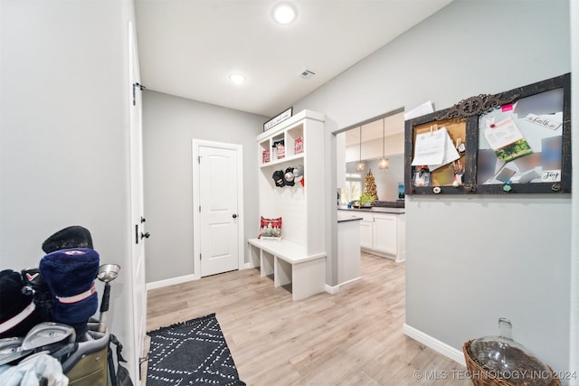 mudroom with light wood-type flooring