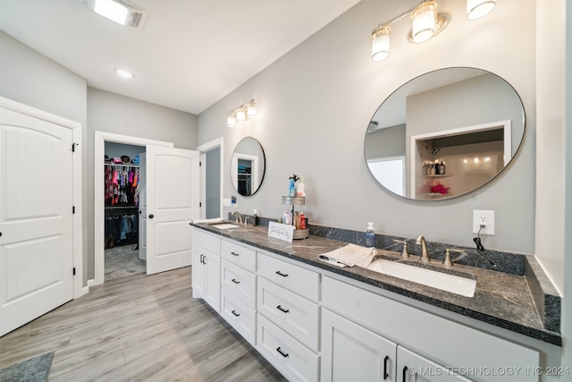 bathroom with vanity and hardwood / wood-style flooring