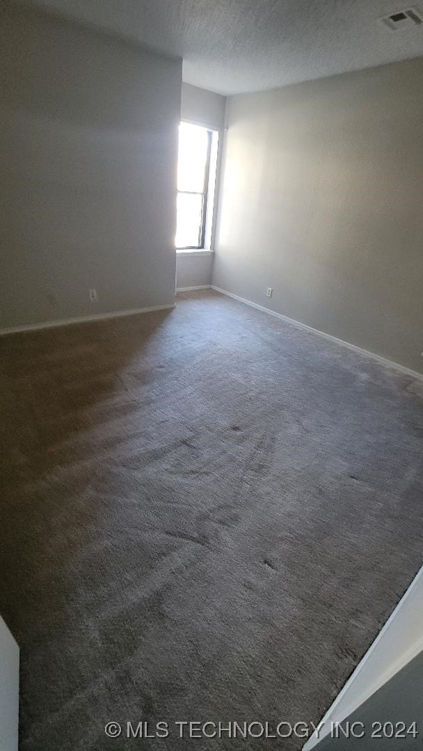 carpeted spare room with visible vents and baseboards