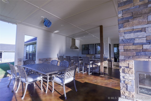 dining room with concrete floors