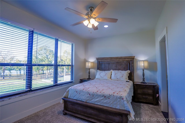 bedroom featuring carpet flooring and ceiling fan