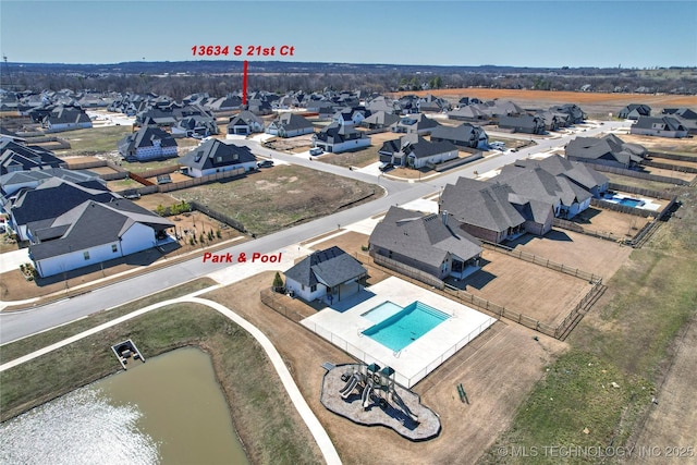 bird's eye view with a residential view