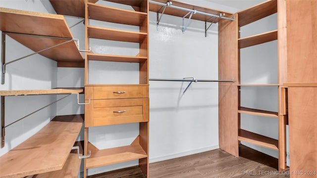 spacious closet featuring dark hardwood / wood-style floors