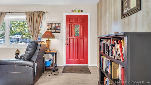 entryway with wood-type flooring