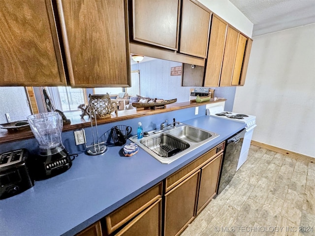 kitchen featuring dishwasher, a textured ceiling, light hardwood / wood-style flooring, and sink