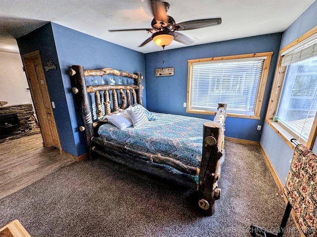 bedroom featuring carpet and ceiling fan