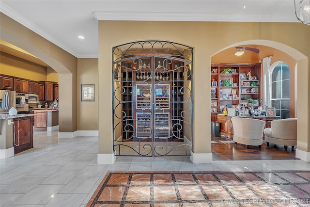 interior space with ornamental molding