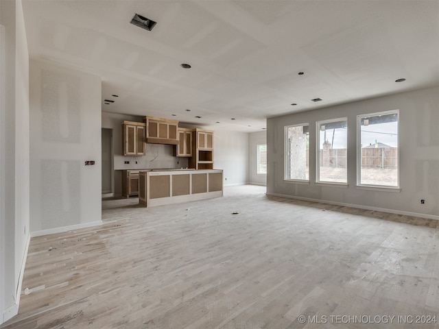 unfurnished living room with light wood-type flooring