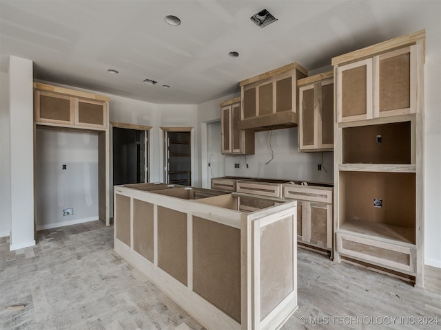 kitchen with light hardwood / wood-style floors and a kitchen island