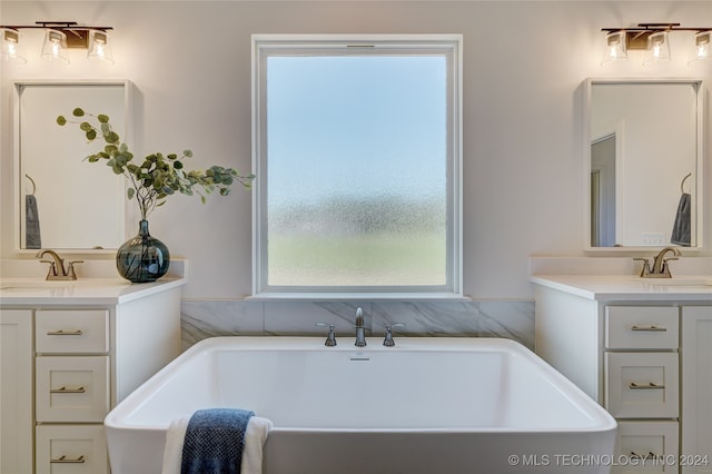 bathroom with a tub and vanity