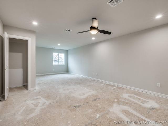 unfurnished room with ceiling fan