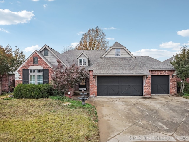 front of property with a front yard and a garage