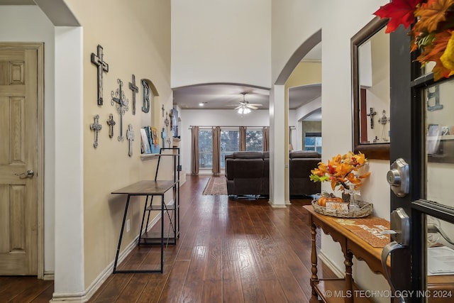 hallway with dark hardwood / wood-style floors